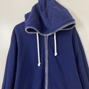 Nabrini Hoodie Large Navy Full Zip Contrast Stitch Rope Drawstring Made USA